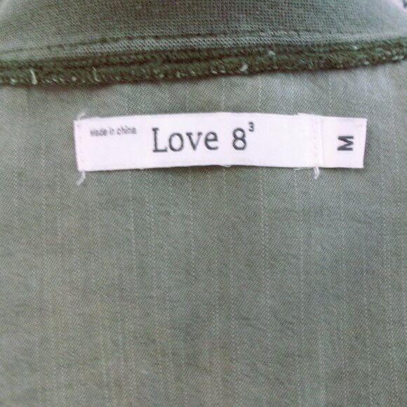 Olive Army Green Boho Embroidered Lightweight Jacket Zip Front Pockets M Love 8 - Picture 9 of 11